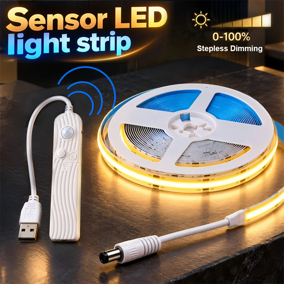 Adjustable COB Light Strip 5V Usb Adjustable Dimming Motion Sensor Sensing Stairs Kitchen Counter Bedroom Bedside Lighting