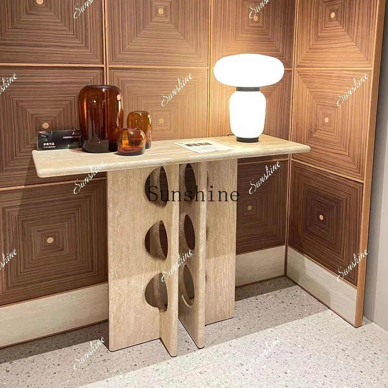 Wabi-sabi wind natural travertine entry ultra-narrow retro strip case is decorated against the wall entrance platform   TF