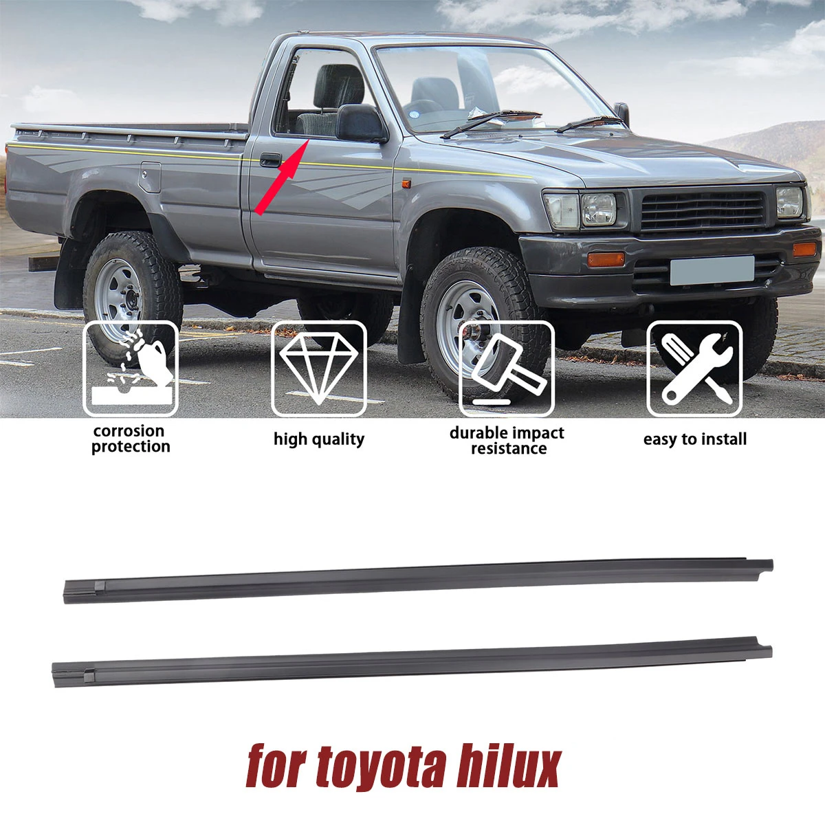 2 Pcs 2 Door Weatherstrip Moulding Window Seal Belt Trim for Toyota Hilux 1985 1986 1987 1988 1989 1990 1991 1992 1993 1994 1995