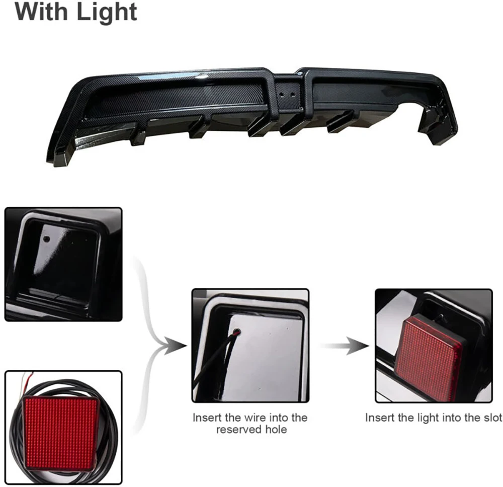 Rear Bumper Diffuser w/LED For 06-11 Honda Civic 4dr Mugen RR Carbon Fiber Style