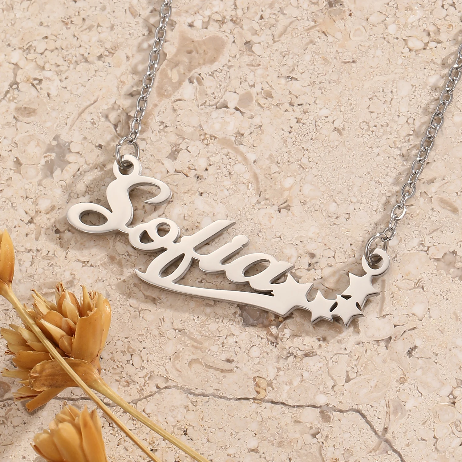 

1pcFlower Customized English Letter Pendant Necklace Adjustable Neck Chain Decoration Personalized Daily Wear Jewelry