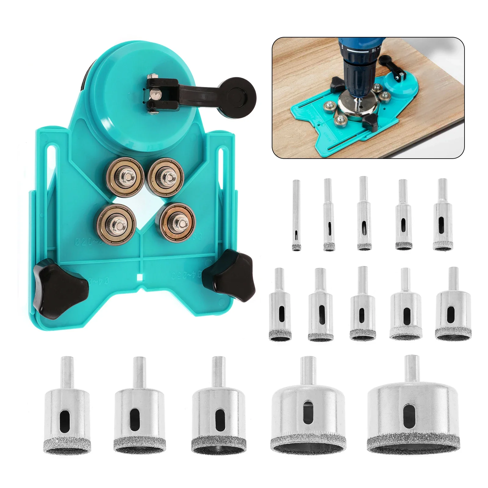 15 Diamond Coated Drill Bits + 1Pc Hole Saw Guide Jig Fixture Set Diamond Tool Separate Tile Stopper Drill Bit Hole Opener
