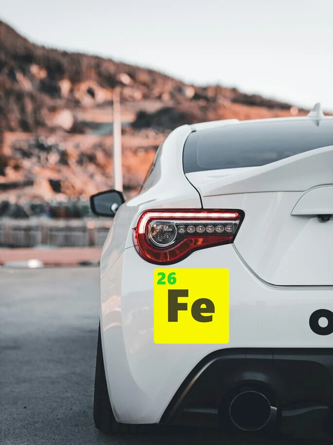 Element Iron Atomic Number 26 Vinyl Car Stickers, Element Symbol Stickers, Car Window Laptop Water Bottle Decorations