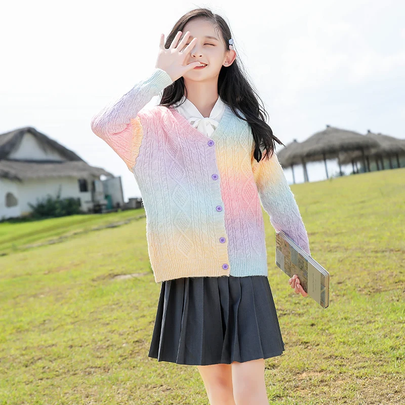 

Girl's Knitted Sweater Spring Autumn New Collection Children's cardigan jacket Children's handmade knitted long sleeved sweater