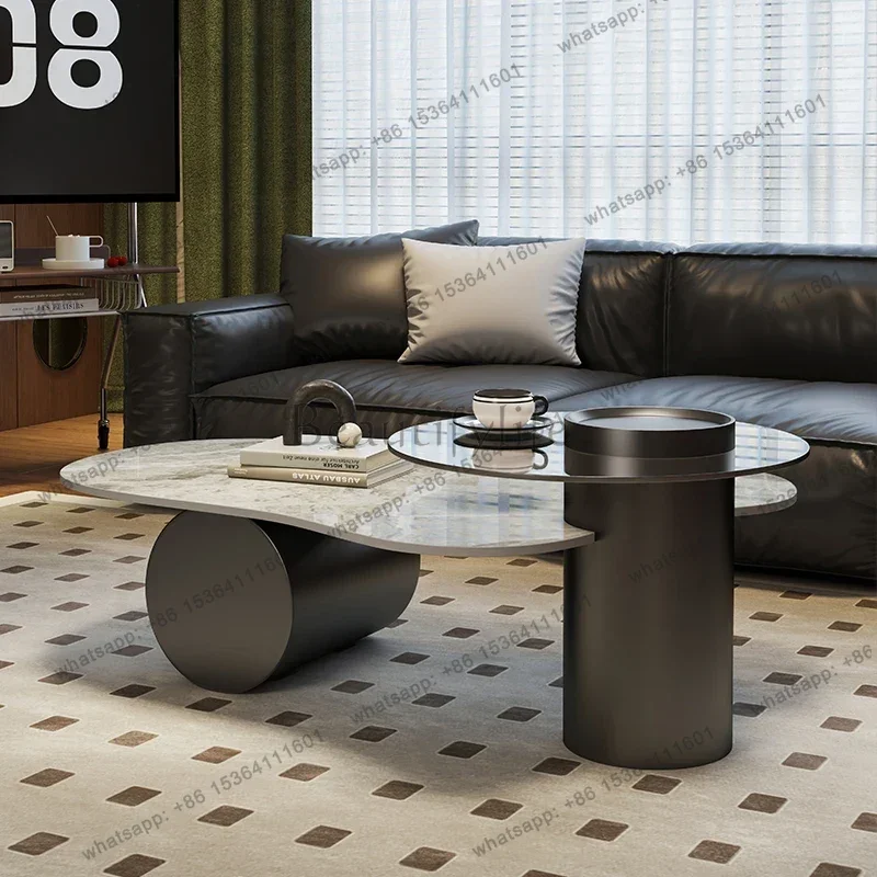 zj.Wavy Oval Coffee Table Simple Style Luxury Eclectic Aesthetic Coffee Table Geometric Design Coffee Table Living Room Furnitur