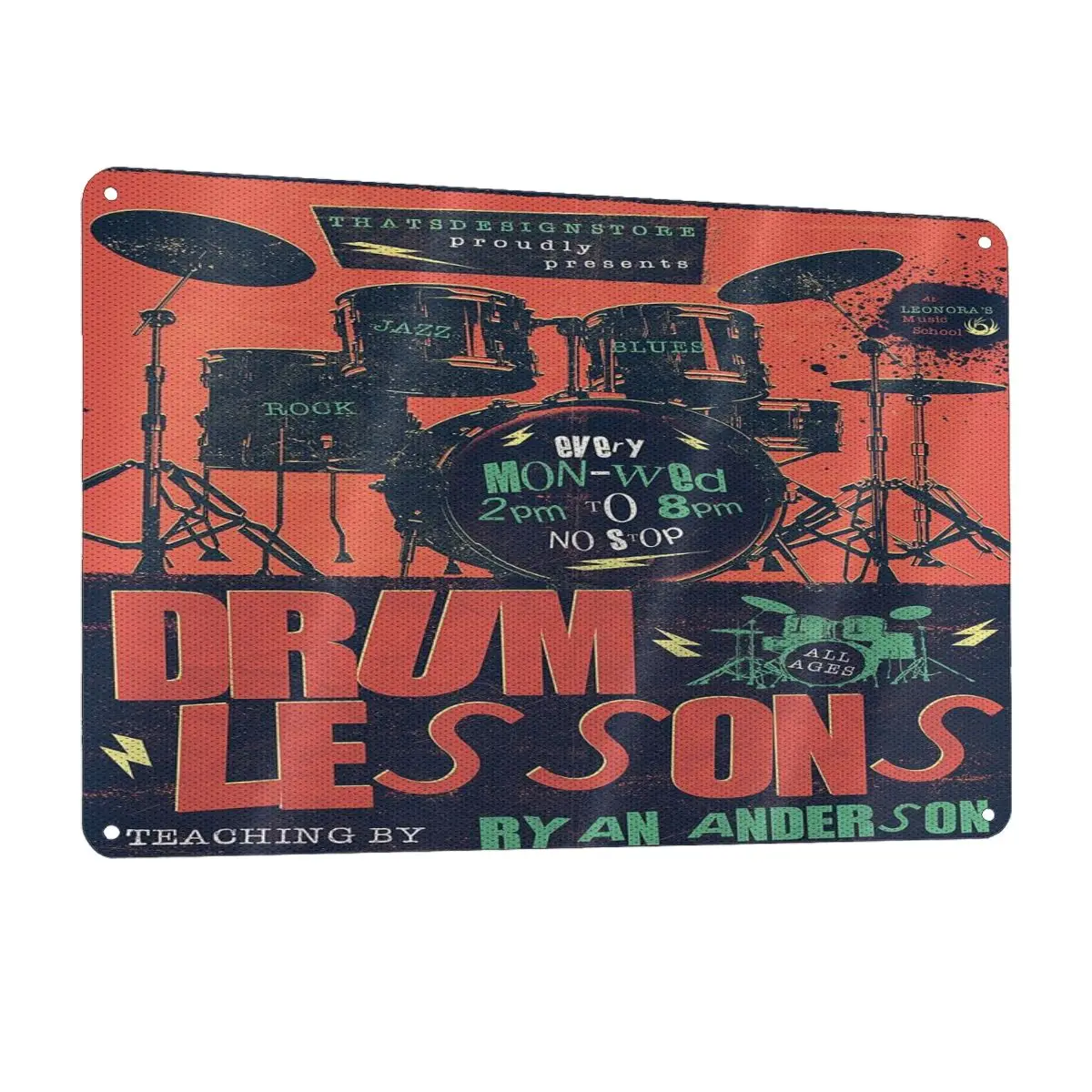 Drum Lessons Flyer Template V2 Metal Plaque Sign Bar Home Beach Decoration Shop