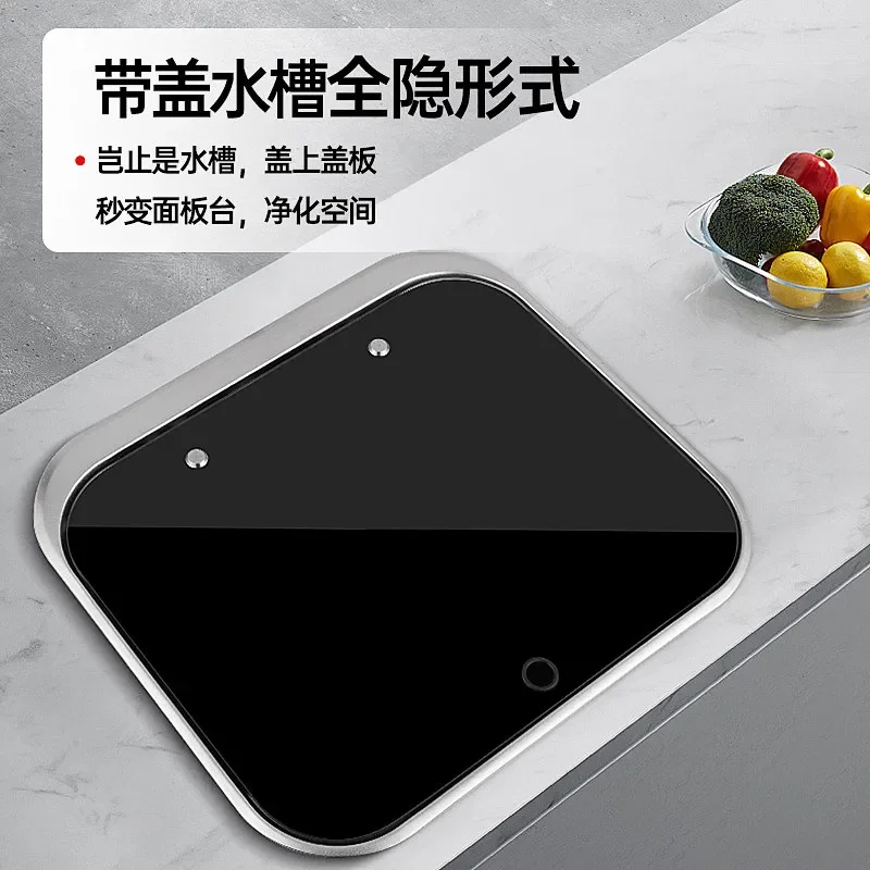 Square Stainless Steel RV Sink Folding Flip Cover Single Bowl Kitchen Washbasin Camper Vegetable Wash Basin Space Saving