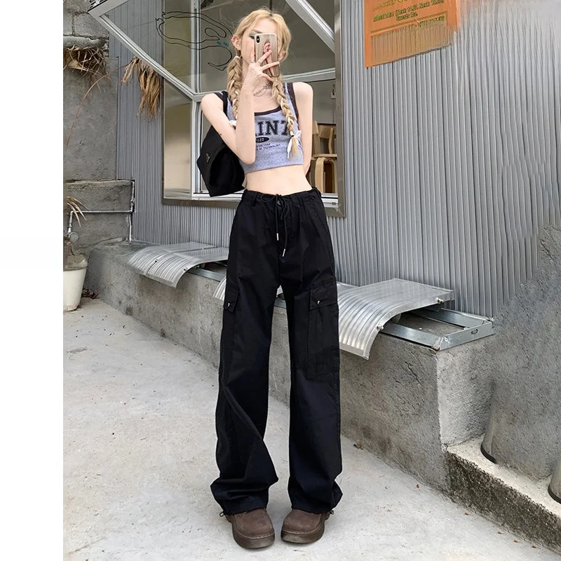 

Off High Waist Wide Leg Pants Women's Casual Trousers American Sle Spring 2025 New Bla Workwear Loose Fit Jeans