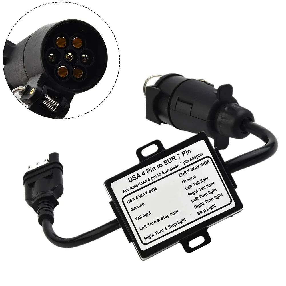US 4Pin To EU 7Pin Trailer Adapter Lead Converter With-Cable Wiring Connector 12V Plug Socket Caravan Electric Adapter Socket