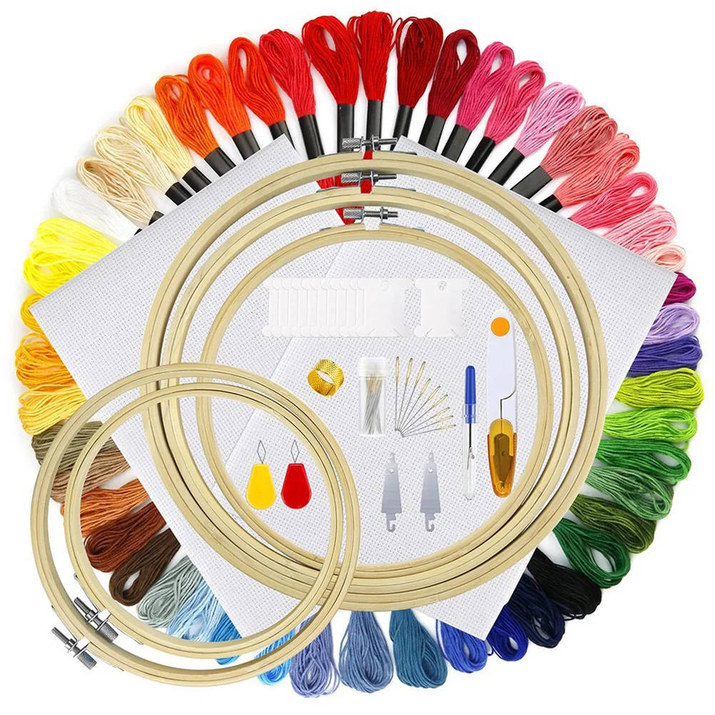 50 Assorted Handmade Embroidery Tool Starter Kit Cloth Stretch Threads Knitting Cross Stitch Accessories