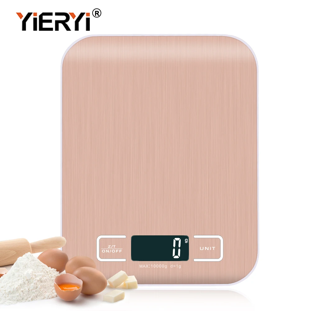 Yieryi 10kg/1g Stainless Steel Digital Kitchen Scales Cooking Measure Tools Electronic Weight LED Food Scale with Rose Gold