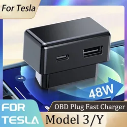 Car OBD Adapter Charger For Tesla All Model 3 Y obd2 USB Type-C Ports Extender 48W Splitter Phone PD Fast Charging Accessories