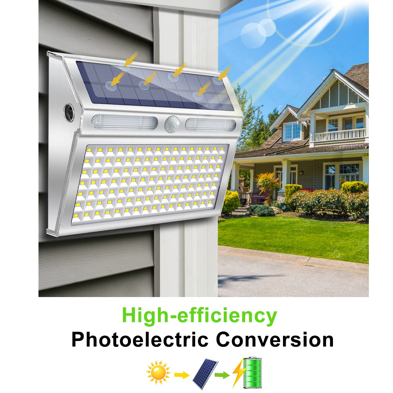 112 LED Solar Outdoor Lights Stainless Steel Solar Motion LED Sensor Lamp Waterproof Security Lighting for Front Door Garage