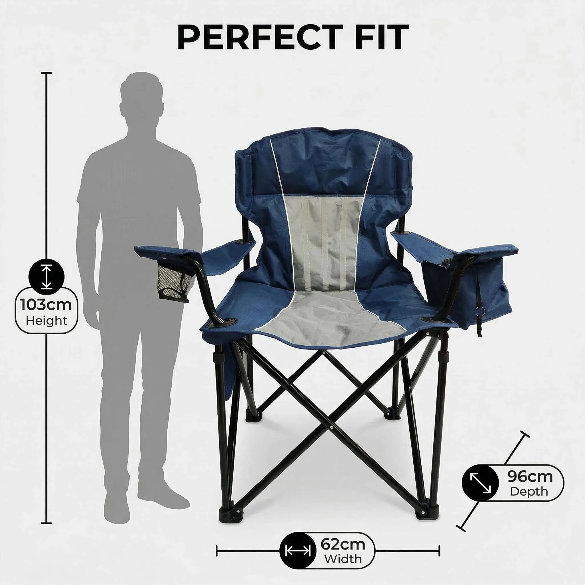 Customized Outdoor Ultra Light Fishing Beach Foldable Portable Camping Chair Armchair with Cooling Bag Cup Holder Bottle Opener