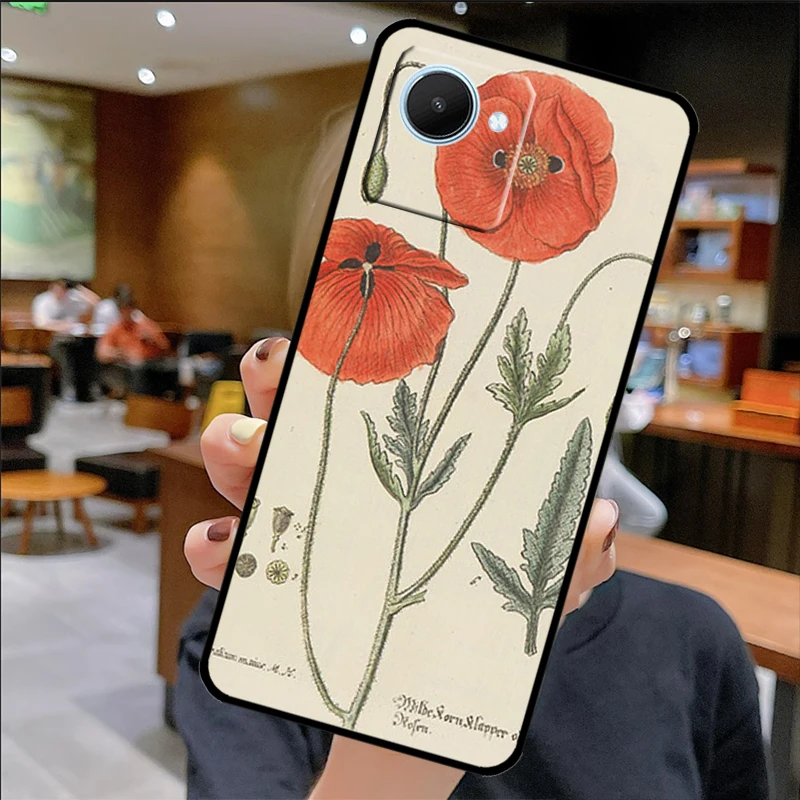 Botanical Drawings Flowers For Realme C33 C55 C31 C30 C35 C11 C15 C21Y C25s GT Neo 5 3 2T 3T 8 9 11 10 Pro Plus Case