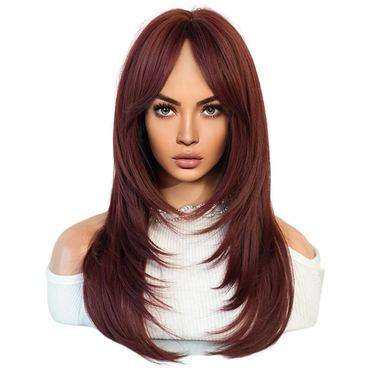 64cm European and American Simulation Wig Female Long Hair Center Parted Full Set Long Hair Female Set Wig,A