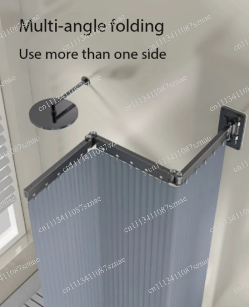 Folding Rod Shower Curtain Set Invisible Shower Partition Bathroom Waterproof Polyester Retractable Dry-wet Separation