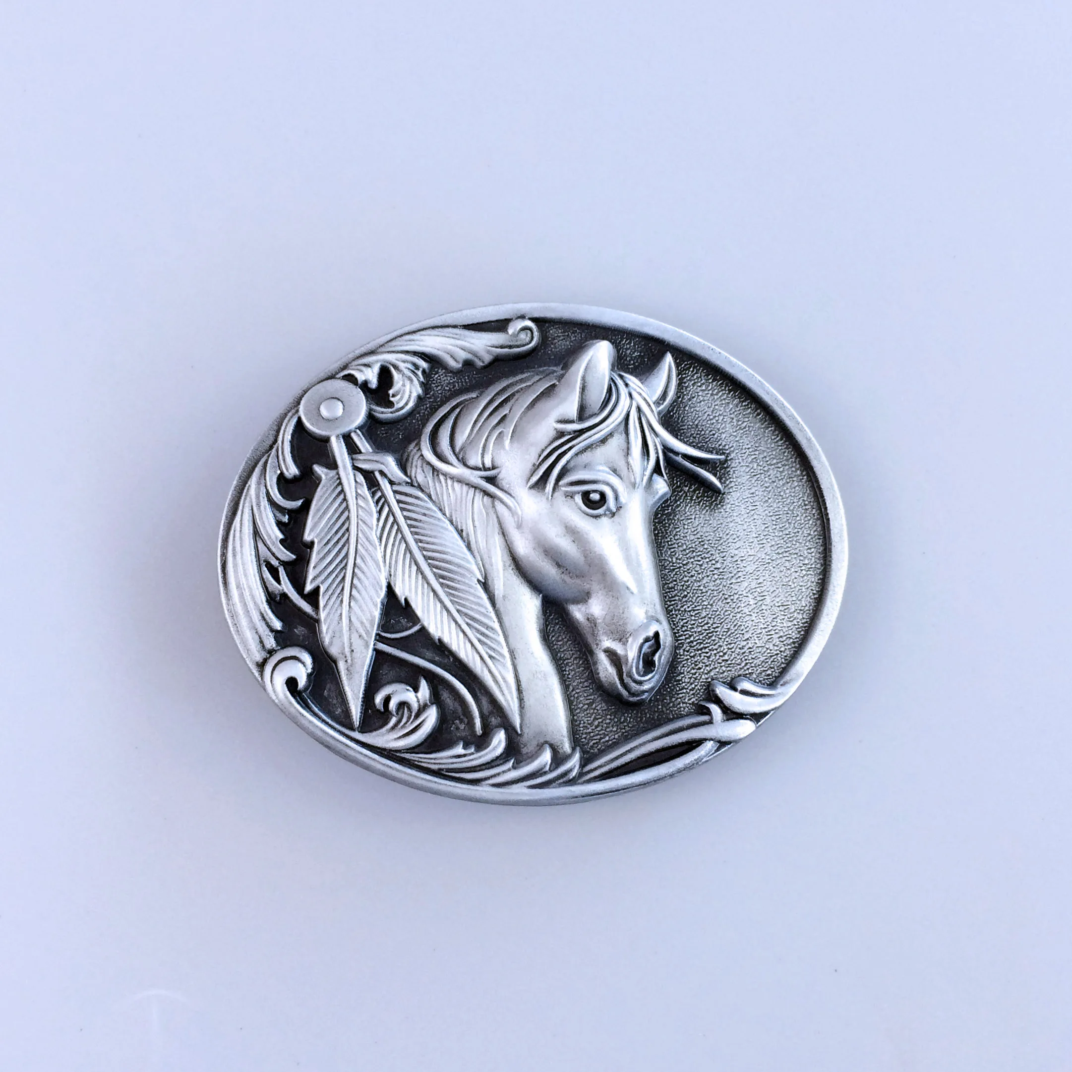 Antique Silver Oval Rodeo Horse Head Western Belt Buckle also Stock in US BK-WT057 Free Shipping