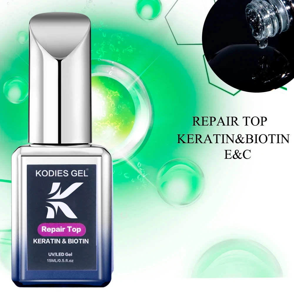 KODIES เจลซ่อมใหม่ Top Coat UV เจลเล็บ15ML กึ่งถาวรเล็บไม่มีเช็ดทับหน้าแข็งแรงทนทานเจลเคลือบเงาเล็บ Art