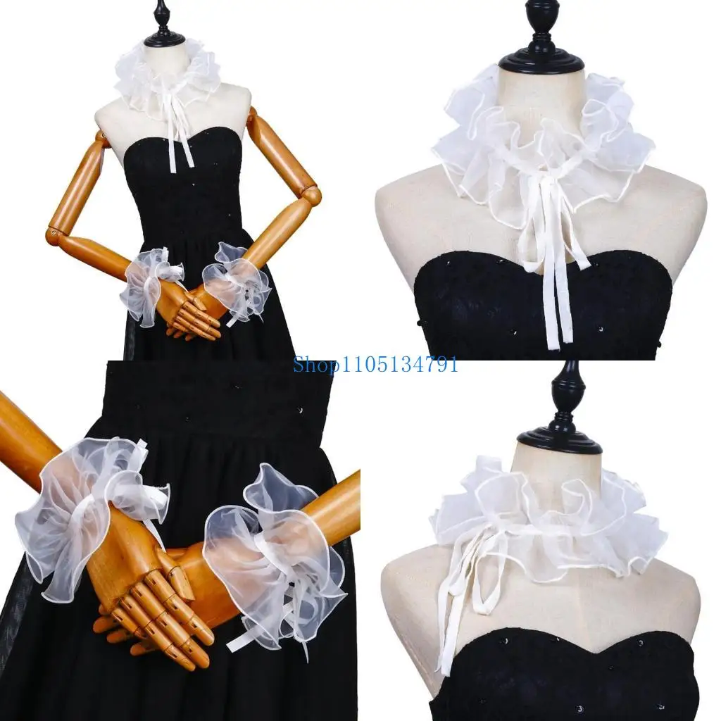 

98 км Хэллоуин викторианский белый воротник манжеты комплект Ренессанс шеи ерш воротник клоуна и искусственный рукав для женщин