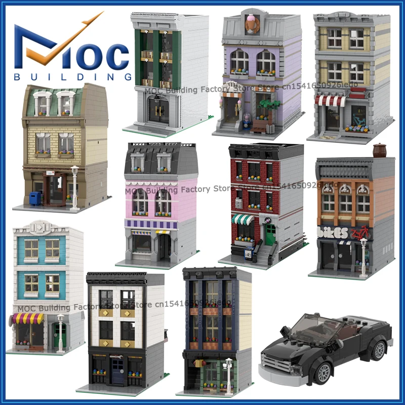 

﻿ MOC Building Blocks City Modular Architecture Series Record Store Candy Shop Office Model Assemble Bricks Creative Toys Gifts
