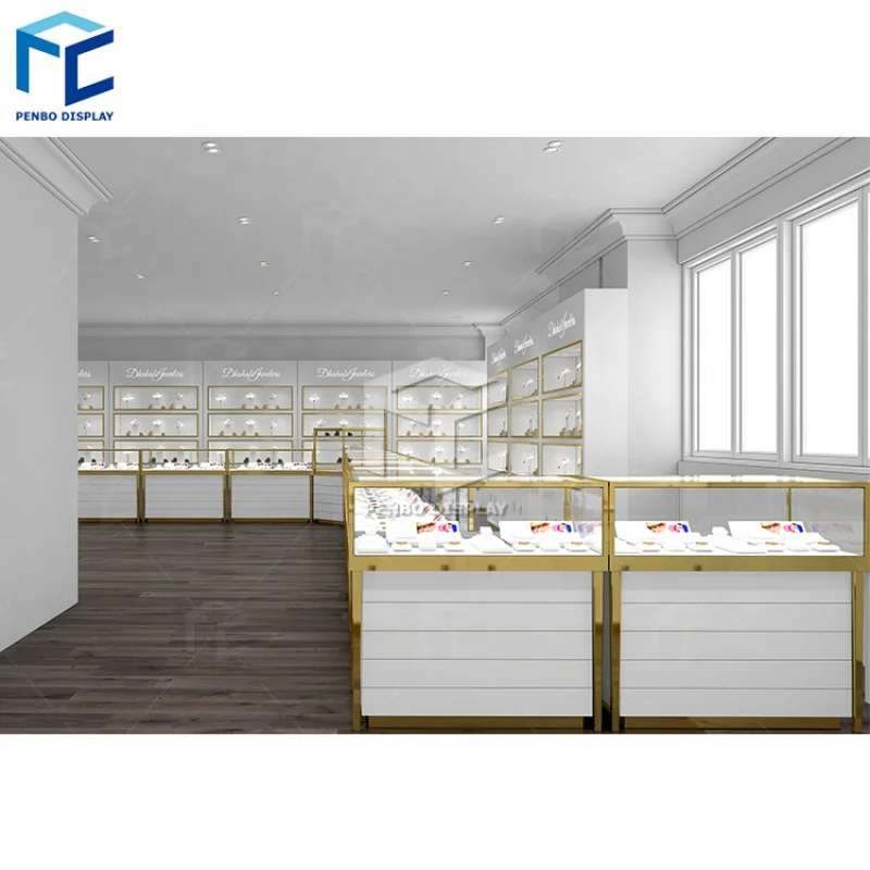 

2025customized fashion mall jewelry showcase custom jewelry display cabinet counter modern jewelry shop decor design