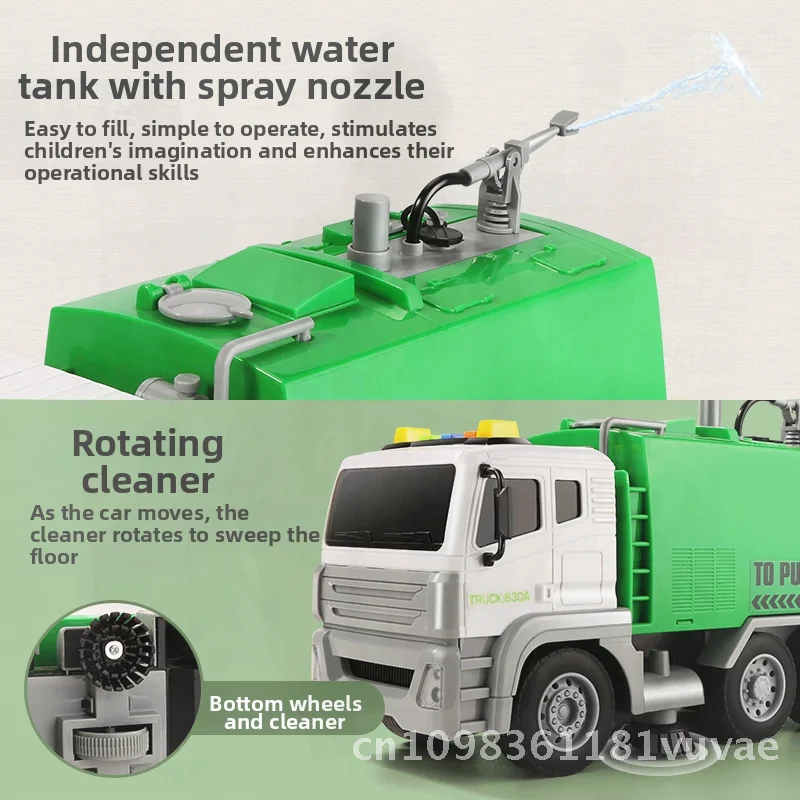 لعبة شاحنة صرفية كبيرة للقمامة للأولاد - نموذج هندسي شاحنة تنظيف فرز مقاومة للسقوط مع صوت وضوء #4