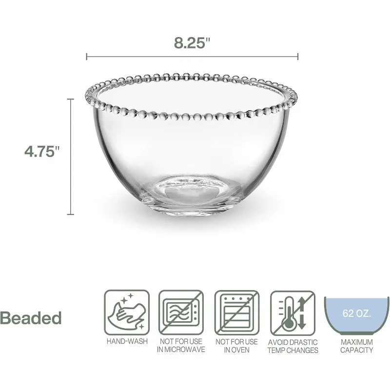 Beaded Glass Fruit Serve Salad Bowl, 8.25 Inch, Clear