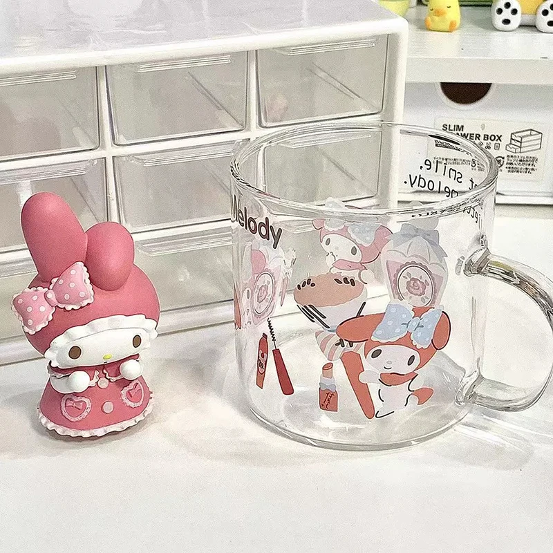 1pcs Sanrio Kawaii Pochacco Cup Kuromi My Melody Cinnamoroll Student Breakfast Milk Juice Coffee Glass Water Cup Handle Cup Gift