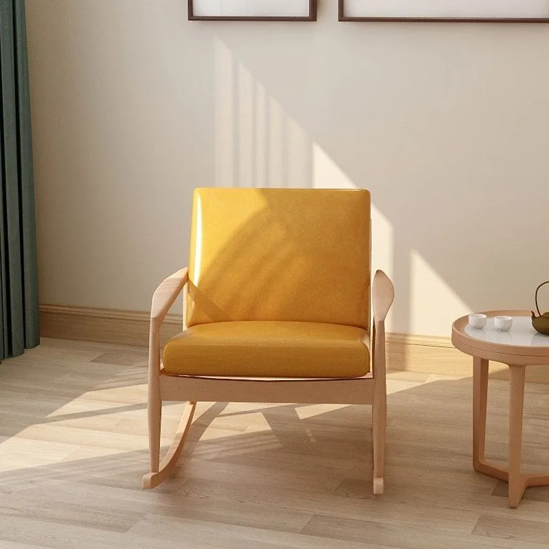 Beech sofa chair, new Chinese adult home balcony leisure recliner, living room log color nap chair