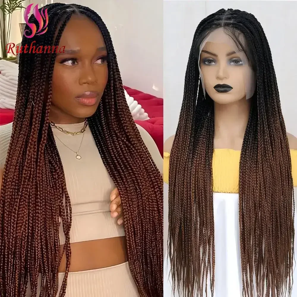 Afro Dreadlocks Full Lace Box Braided Wig For Black Women 32inch Synthetic Crochet Hair Baby Hair 3X Twist Braids Wig Daily Use