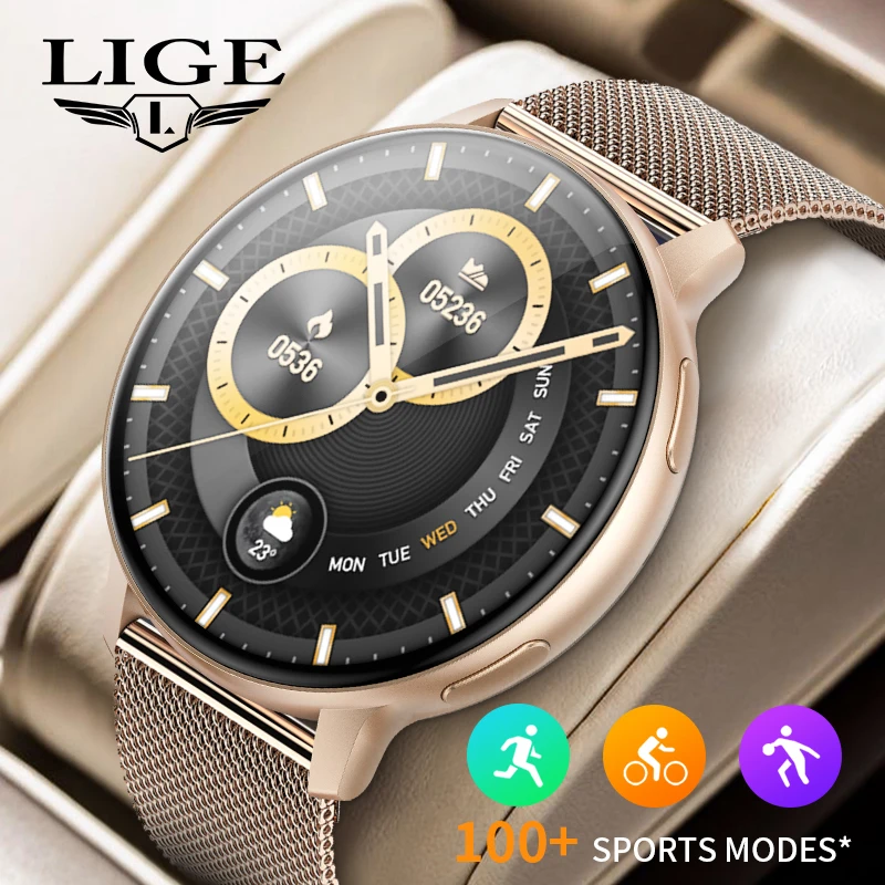 

LIGE Fashion Women Smart Watch Heart Rate Monitor Message Remind Bluetooth Call Watch 1.39" HD Screen Fitness Smartwatch Women