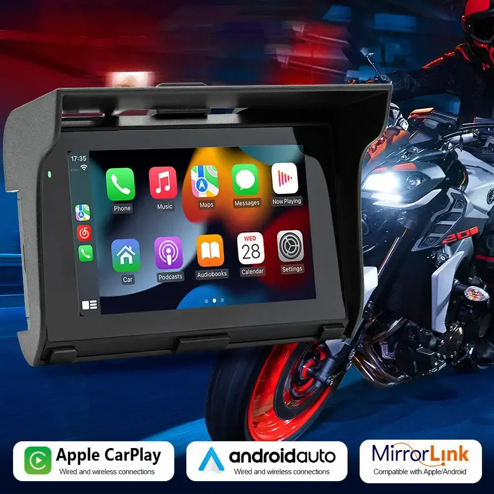 

5 Inch Wireless Wired Motorcycle CarPlay Android Auto Stereo Radio Bluetooth TF USB IP65 Waterproof Portable Motorbike Head