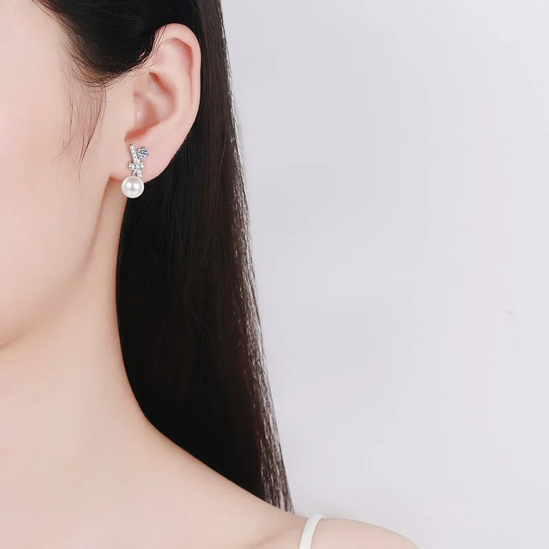 LORIELE Freshwater Cultured Pearl Earrings For Women Pass Diamond Test Genuine Moissanite Stud Earring Bridal Wedding Ear Studs