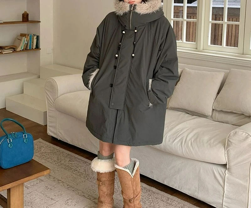 2025年冬新作 中綿入りゆったりコート フリース裏地付き中綿ジャケット