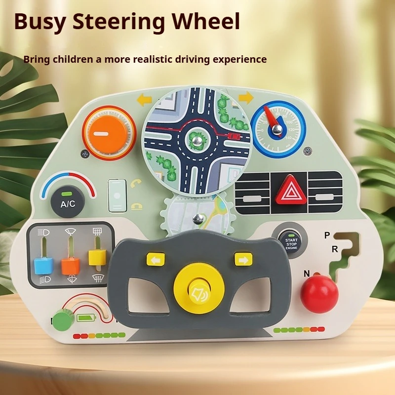

Доска Монтессори, имитация рулевого колеса, вождение автомобиля, дорожная сцена, разблокировка, деревянная игрушка-головоломка, подарок для ребенка 0-2 года