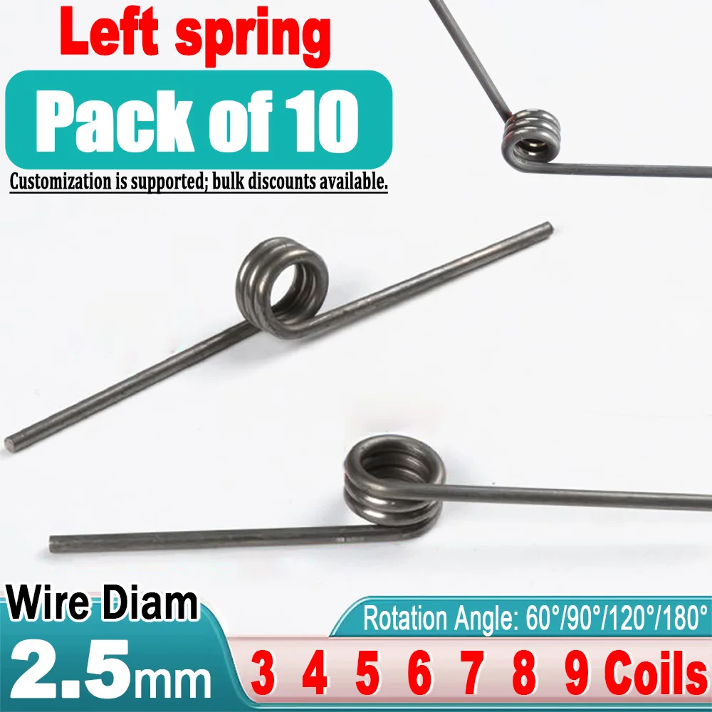 Wire Diameter 2.5mm Spring Steel V-Shaped Helical Torsion Spring Angle 60 90 120 180 Degrees Custom Metal Springs 10 Pieces