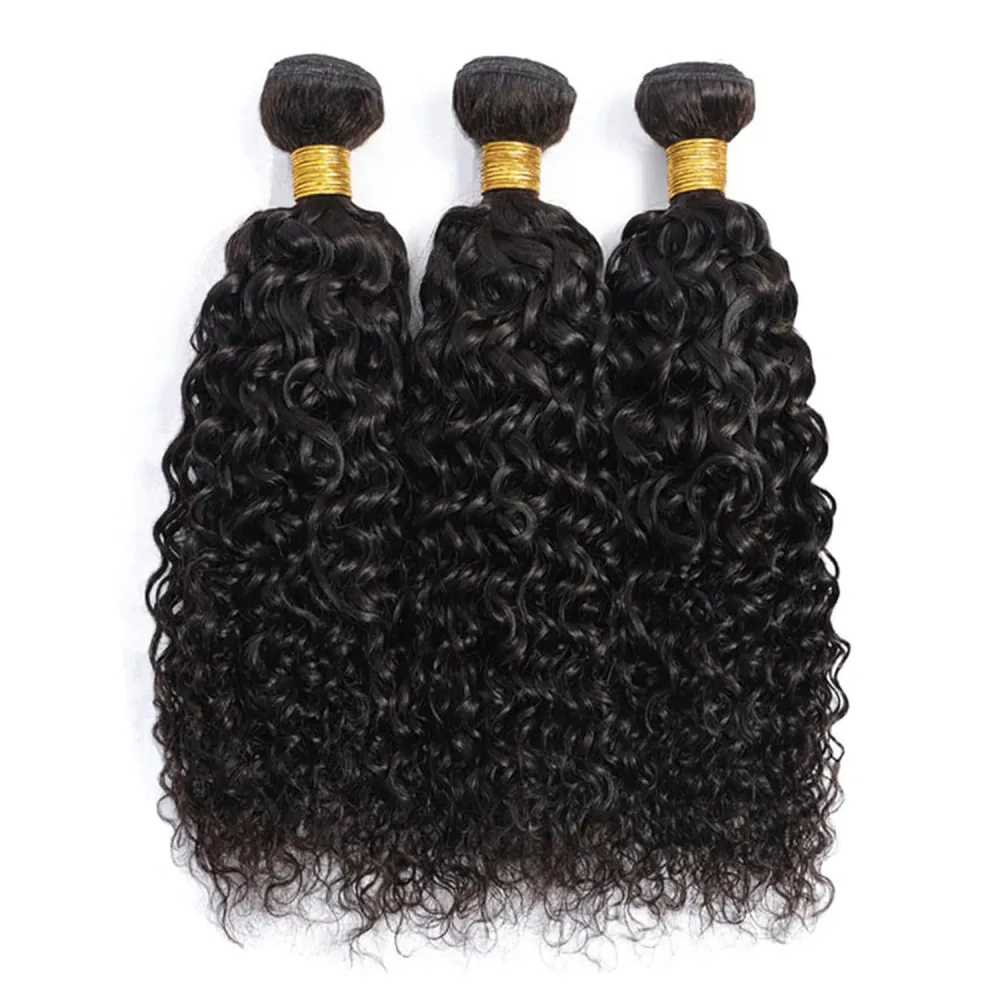 Extensiones de cabello humano ondulado profundo Color Natural onda de agua rizado 3 mechones extensiones de cabello humano virgen brasileño 30 pulgadas para mujer