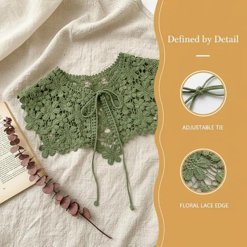 Spitzen-Falsch-Kragen, hohler Häkel-Strickschal, Damen-Schultertuch, Dekor-Schal, Oberbekleidung, Kleid, Lätzchen, Trendiges Outfit-Accessoire – Detail 4