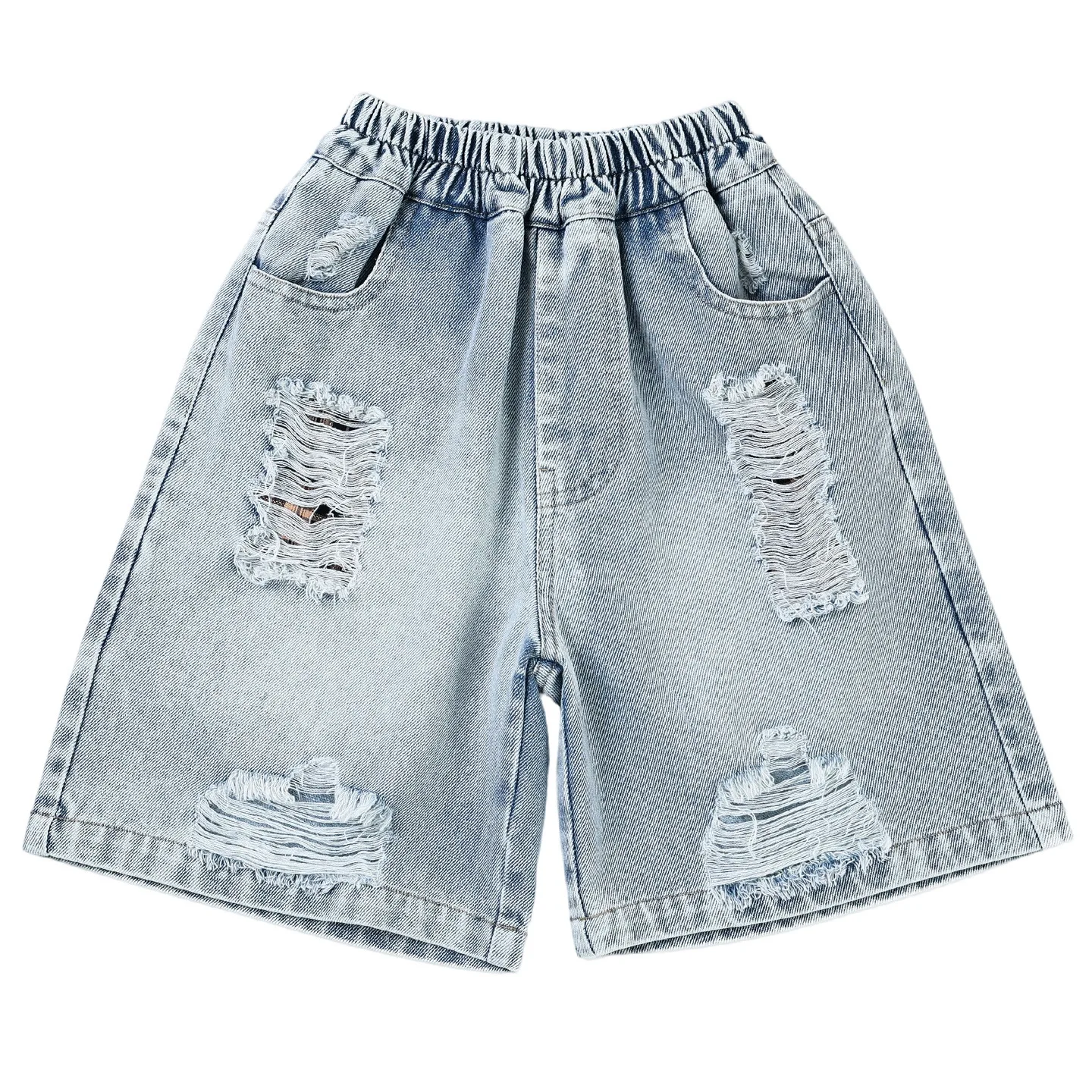 Fashion Kids Boy Summer Street Style Ripped Denim Shorts Vintage Wash Casual Broken Shorts With Holes Child Cool Destroy Bottoms