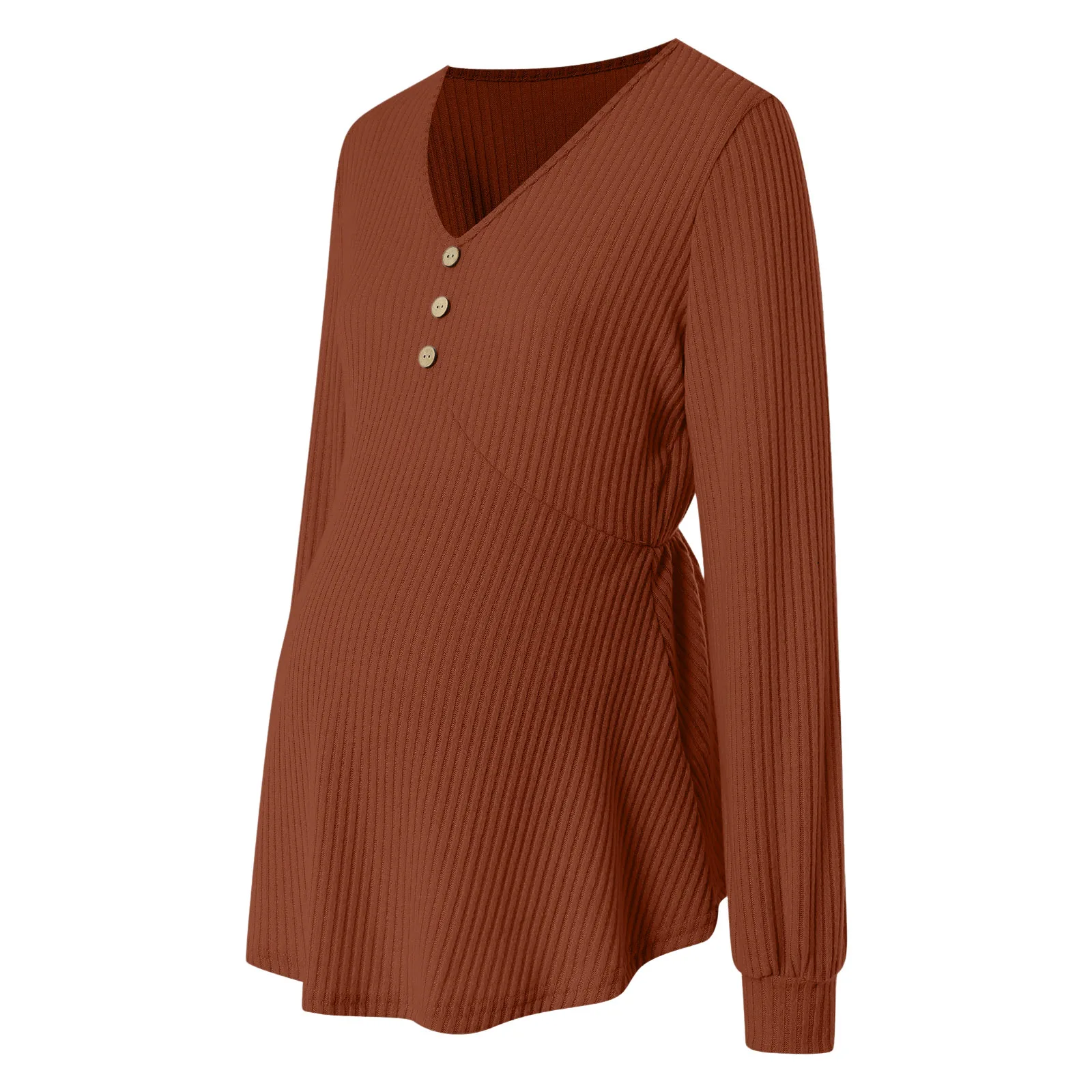 

2025 New Ruffle Sleeve Top Women'S Maternity Shirts Ruched Drawstring Long Sleeve Knit Pregnancy Christmas Shirts For Women