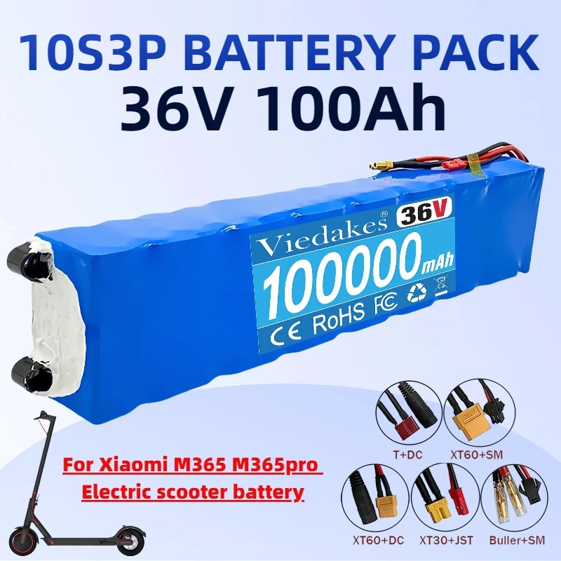 

Водонепроницаемая литиевая батарея для электрического скутера 36 В, 10S3P, 800 Вт, модифицированная мощность, аккумулятор для электрического скутера 36 В с BMS XT60 + JST ☀ ☾ ☾