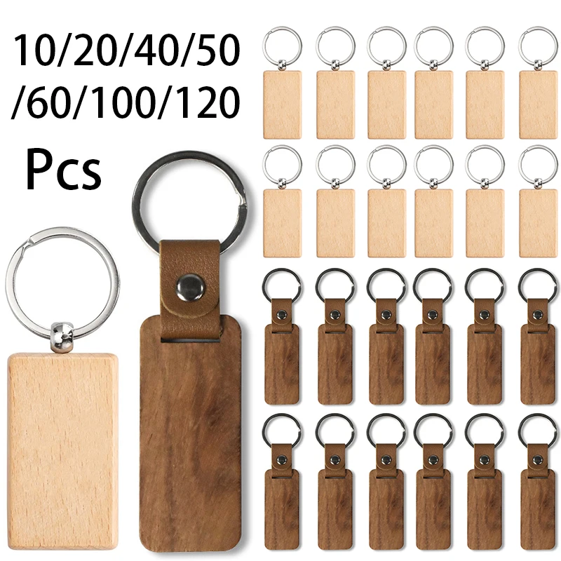 

10-120Pcs Wood Keychains Blank DIY Wooden Keyrings 2 Styles Plain Wooden Keyring