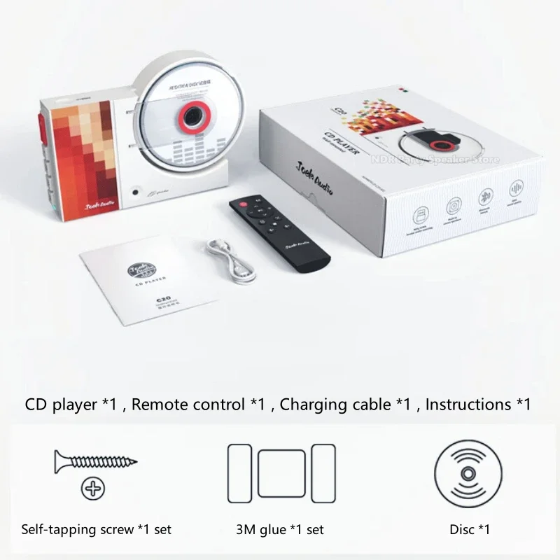 C20 مشغل أقراص مضغوطة متكامل ريترو مشغل أقراص مضغوطة مثبت على الحائط سطح المكتب مكبرات صوت بخاصية البلوتوث مشغل ألبوم متحمس محمول مع جهاز تحكم عن بعد