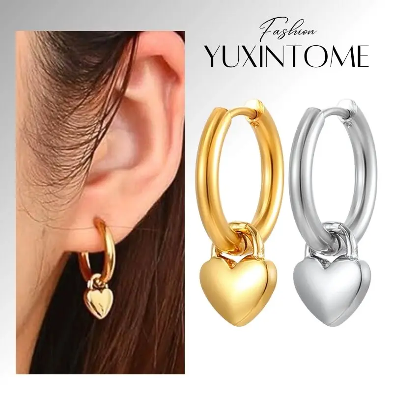 

925 Sterling Silver Needle Simple Heart Shape Pendant Earrings Fashion Zircon Hoop Earrings Women's Fine Jewelry Gifts