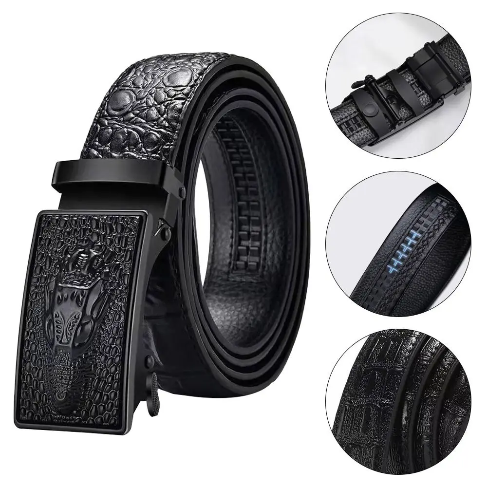 Automatic Buckle Waistband Men's Leather Belt Business Casual Crocodile Pattern Leather Belt