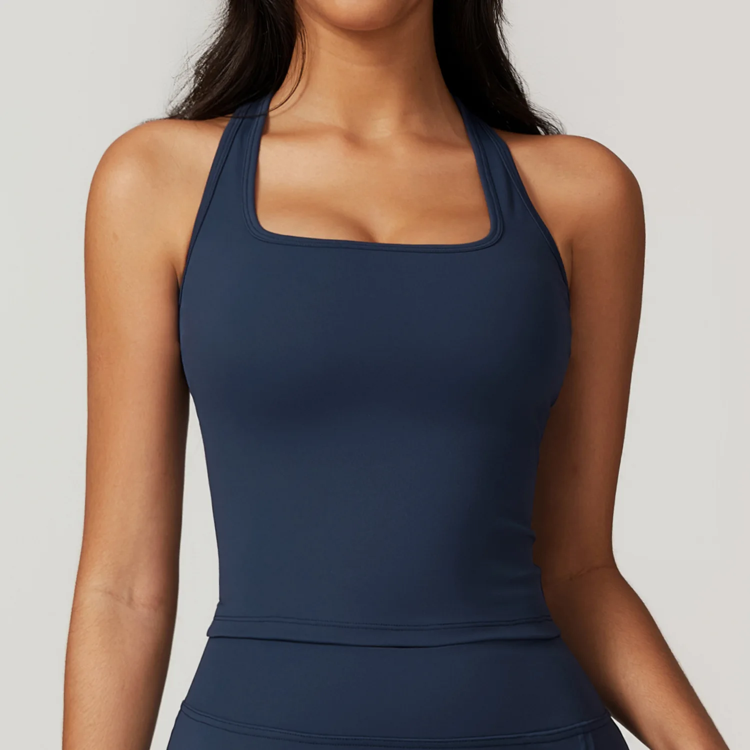 Yoga Bra Women Fitness Top Running Workout Vest Gym Tank Push Up Square Neck Racerback Padded Longline Slim Fit Sports Underwear