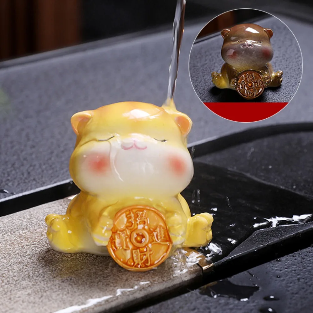 Cute Mascot Colorable Tea Pet Handmade Tea Ceremony Lucky Cat Table Decoration Figurines Tea Play Desktops Animal Ornament