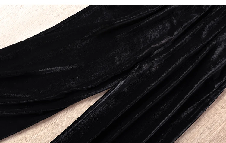 Women Velvet Silk Long Pants Natural Mulberry Silk Loose Type Wide Leg Pants Elegant Trousers Black MM633