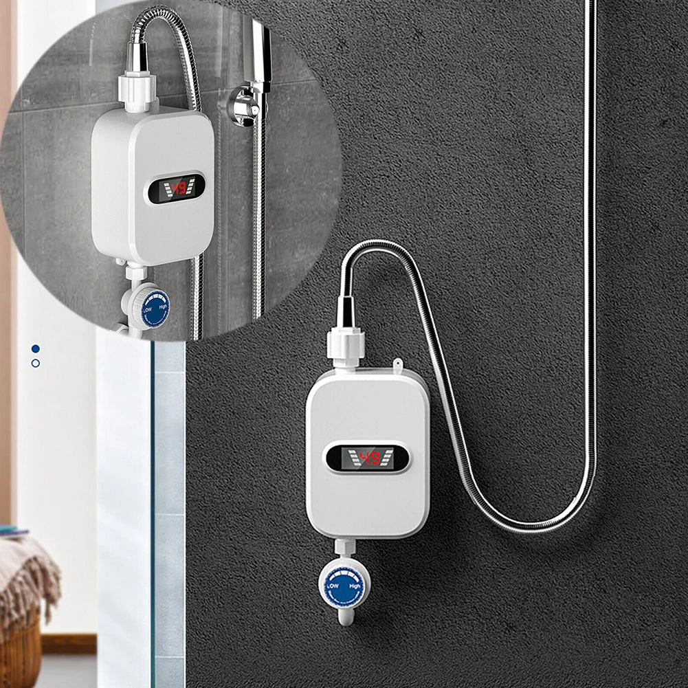 Hot Water Shower Electric Heater Safety Heater US 110V/EU UK 220V White 1 Set 3000W 33x12.5cm ABS+Metal Efficient